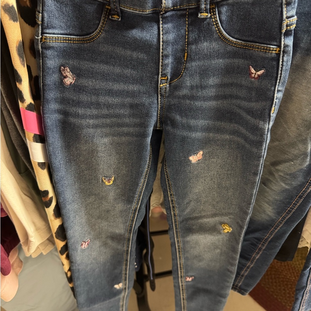 Girls Blue Jeans with Butterfly Embroidery